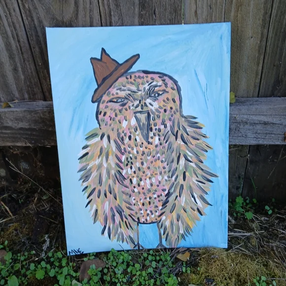 Owl In Hat Painting - Picture 1 of 13